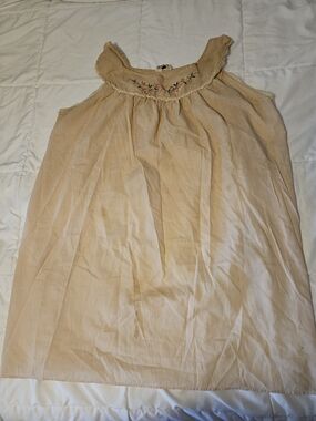1960s or 1970s Embroidered Peach Cotton Sleeveless Dress